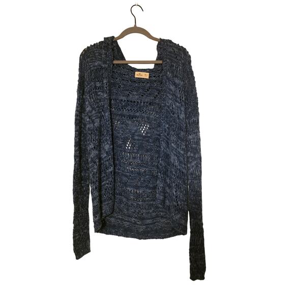 Hollister Womens Open Knit Cardigan M/L Blue Hooded Knitted Preppy Casual Norm - Picture 1 of 8